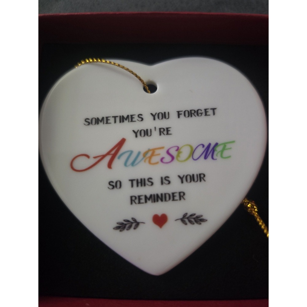Inspirational You're Awesome Heart Ornament Christmas Gift Women White Ceramic